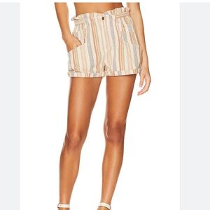 FREE PEOPLE XS Topanga Cotton Yarn Dye Shorts 2” Paper Bag Waist Cuffed
